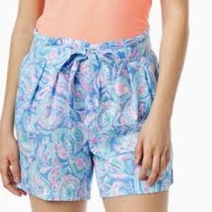 LILLY PULITZER Kaylene Shorts Size M Zanzibar Blue Fish Tie Waist Pockets
